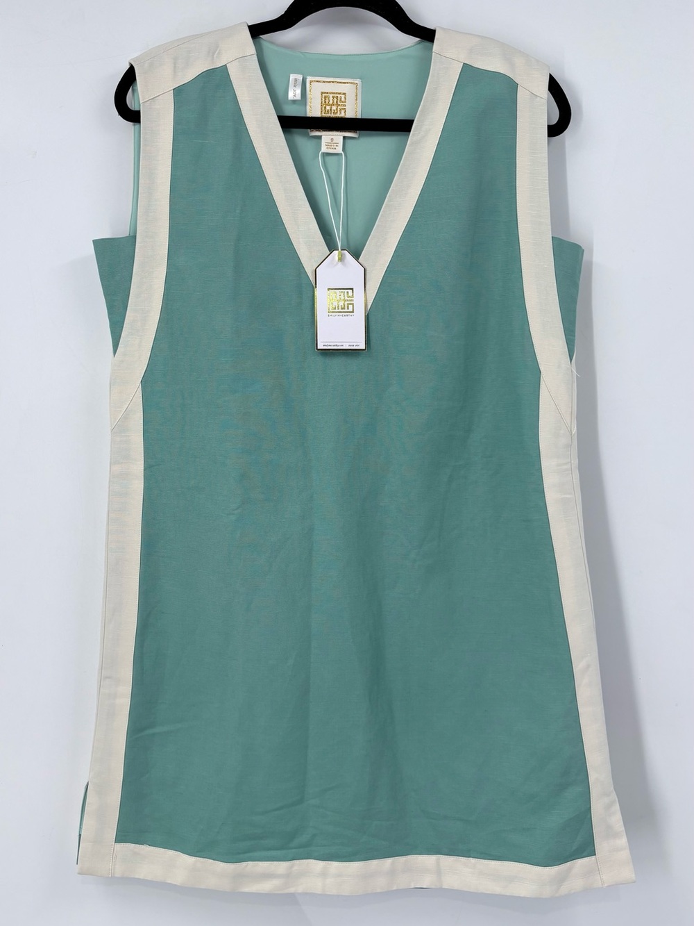 Emily McCarthy Cream Wasabi Green Emily Shift Mini Dress